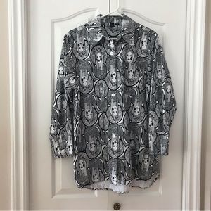 “ICONE BRAND*Women’s Collared Full Button Blk/White Long Sleeve Boho Shi…